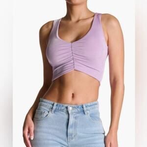 NAKED WARDROBE Women's Lavender Shirred Crop Top Size XL